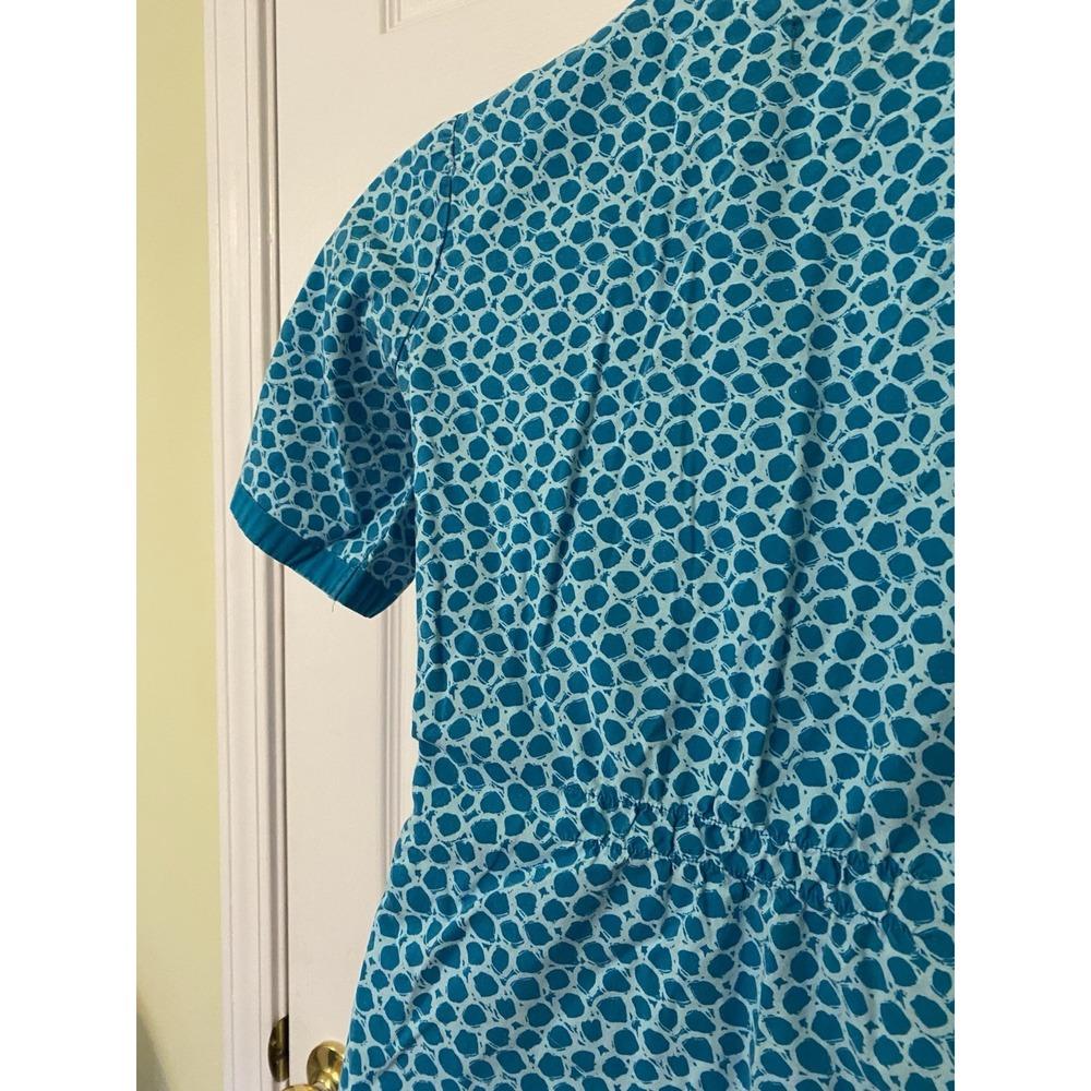 Peaches Small‎ Women's Scrub Top Teal Dot Print Blue Cute Sleeves - Picture 7 of 14